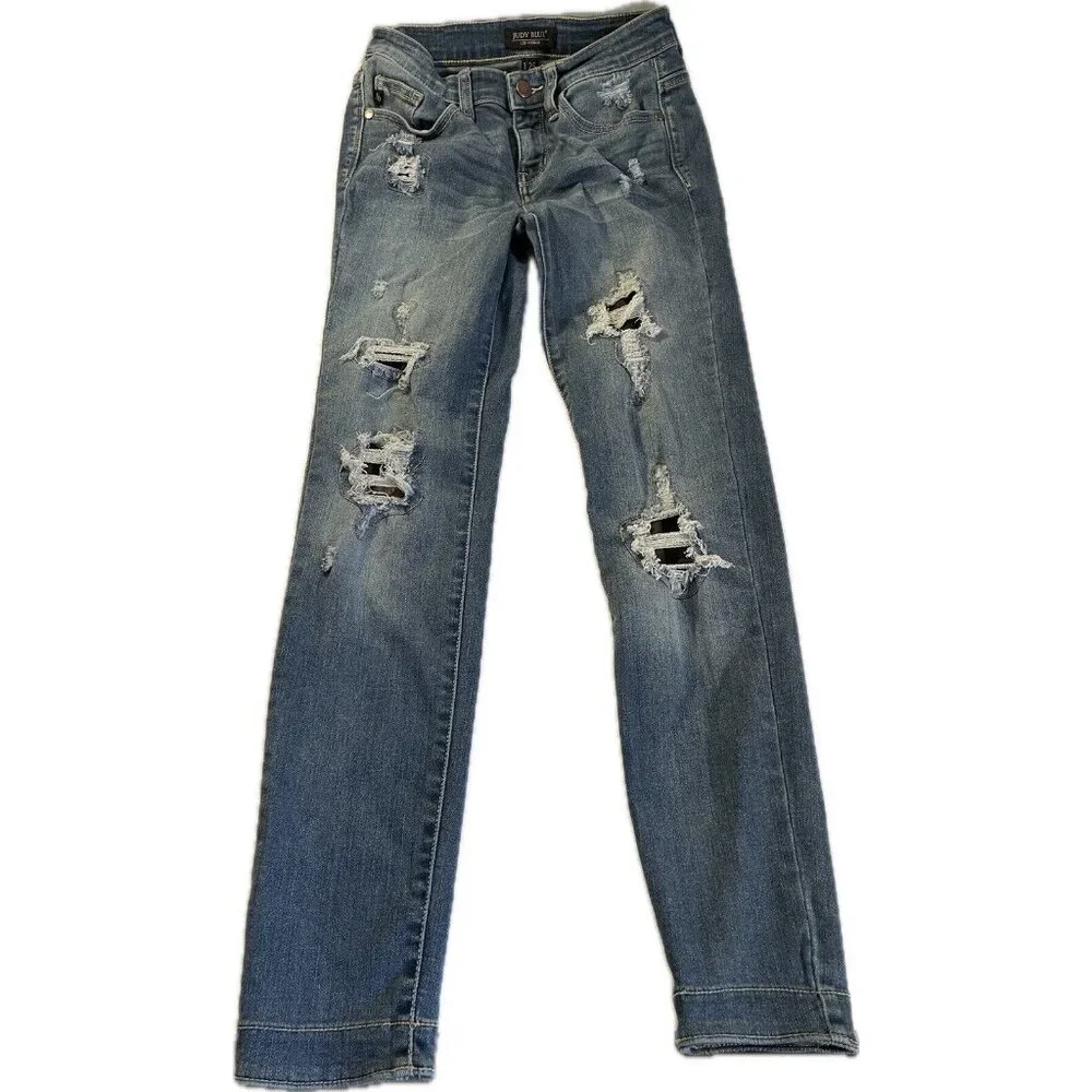 Judy Blue Jeans Womens 1/25 25x28.5 Blue Skinny Distressed Denim JB82109MD - Picture 1 of 16